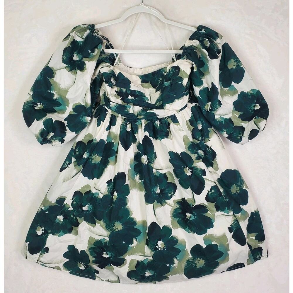 ABERCROMBIE & FITCH Emerson Poplin Puff Sleeve Mini Dress Green Floral Sz Small